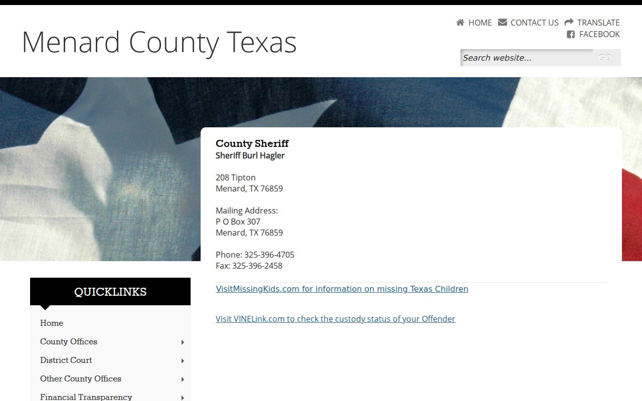 Menard County arrest records sheriff and jail contact page