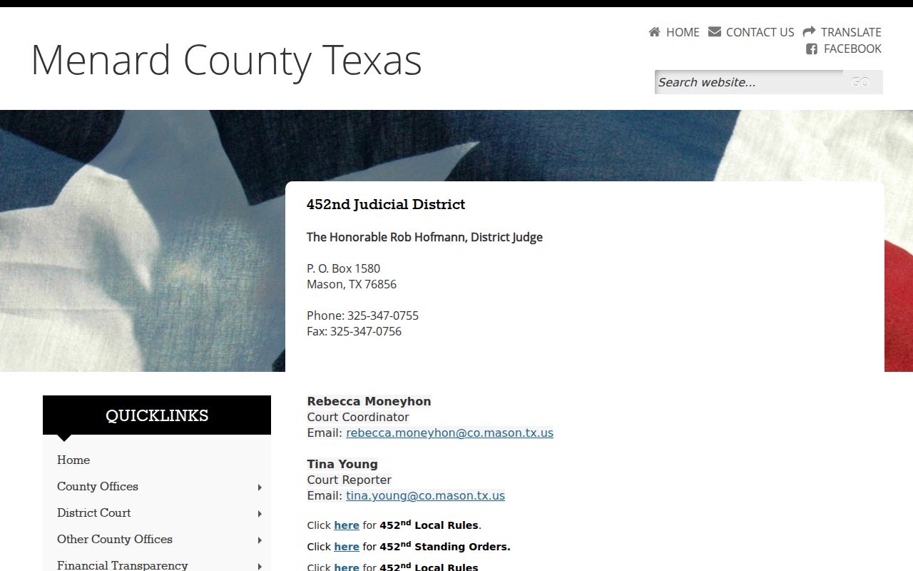 Menard County criminal court cases 452nd District Court page