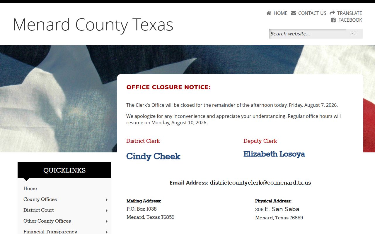 Menard County criminal court records district clerk contact page