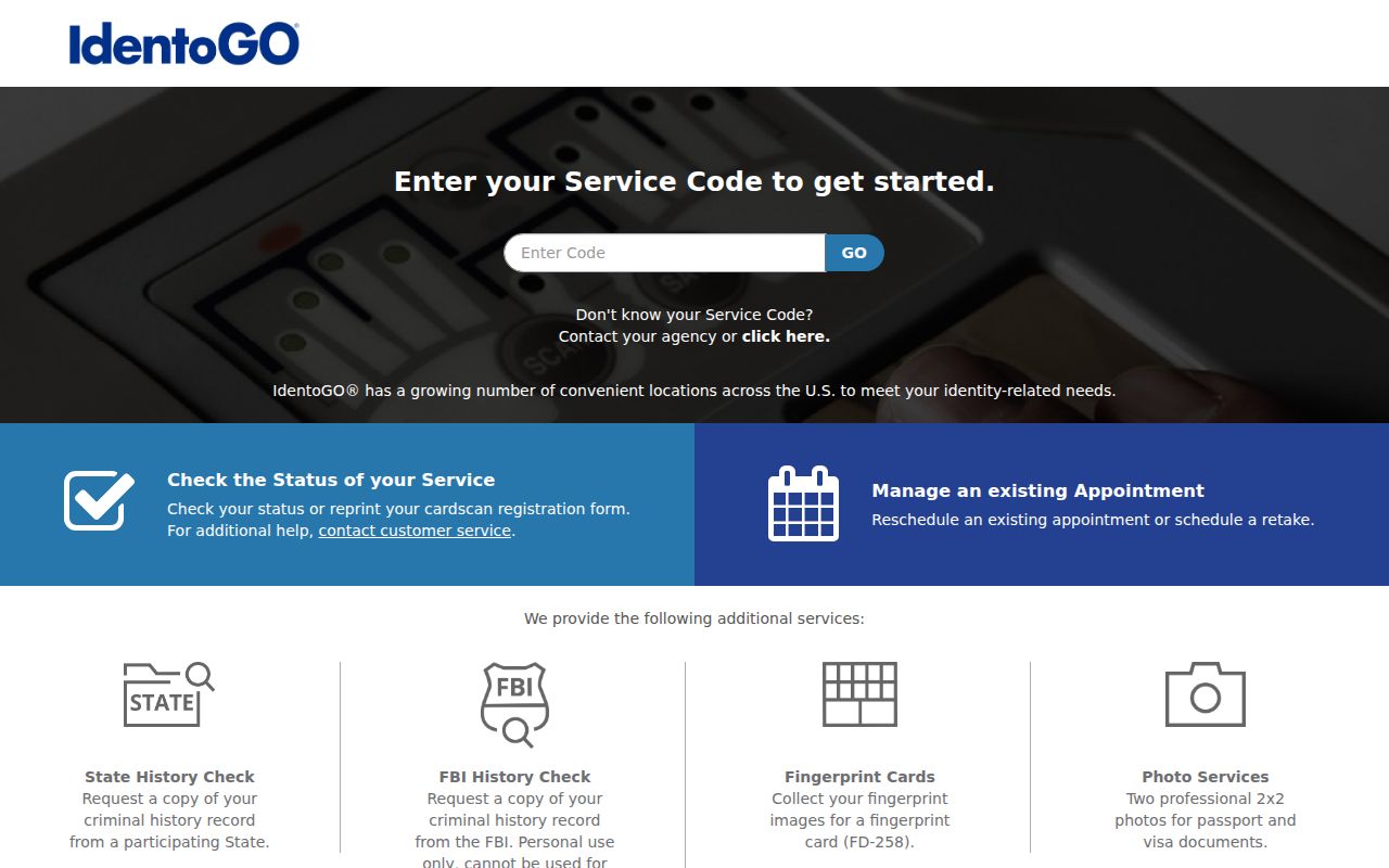IdentoGO scheduling for a Menard County criminal history fingerprint review
