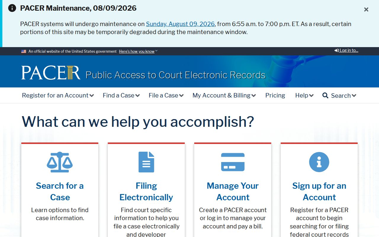 PACER federal case search beyond Menard County criminal records