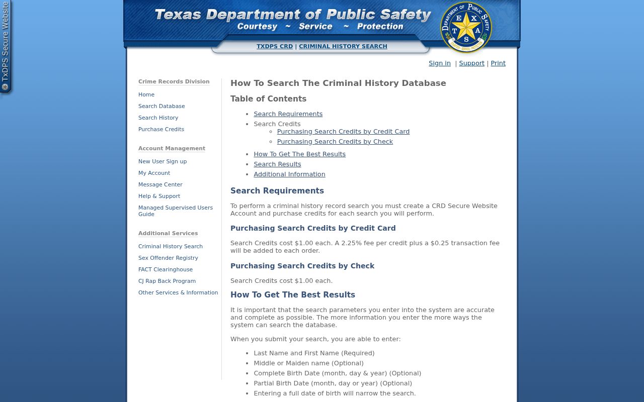 Texas DPS CCH help for a Menard County criminal history search