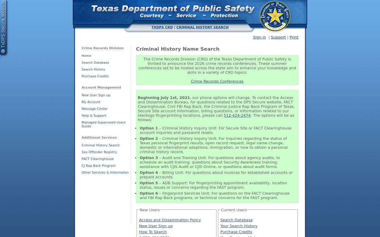 Texas DPS CCH search for Menard County criminal records