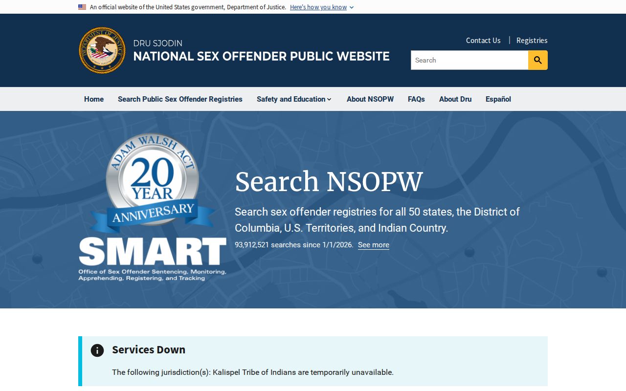 National Sex Offender Public Website search page used as a cross-state layer for Menard County