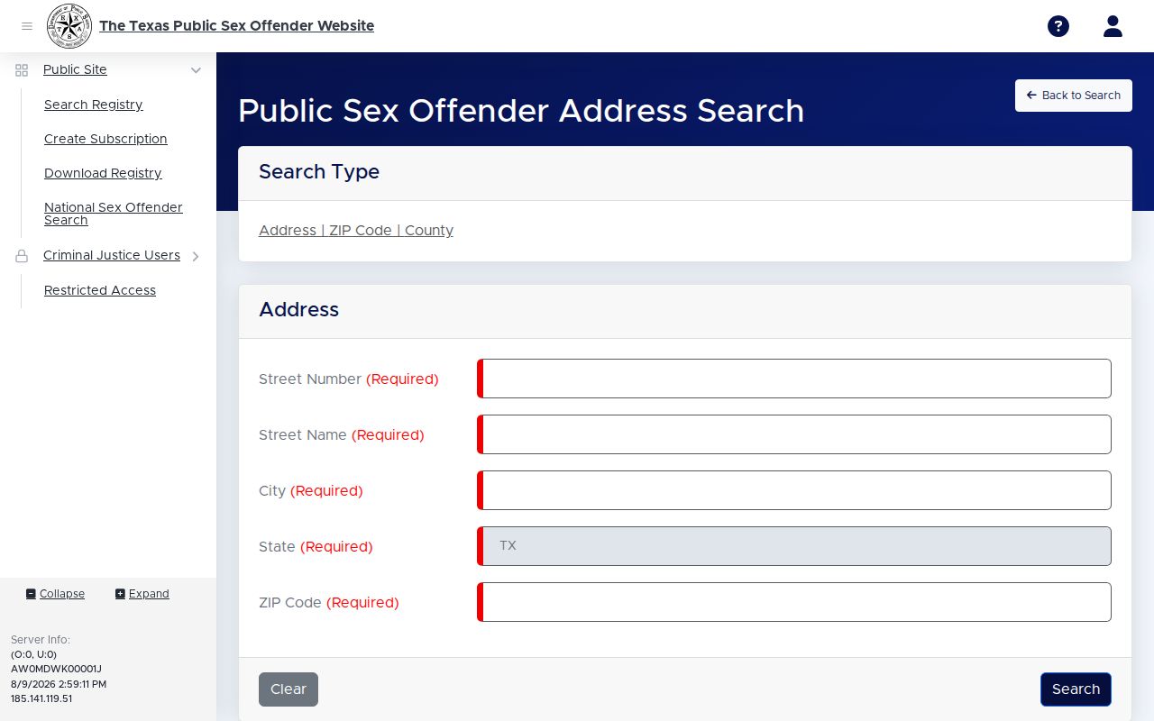 Texas DPS exact address sex offender search fields for a Menard County location